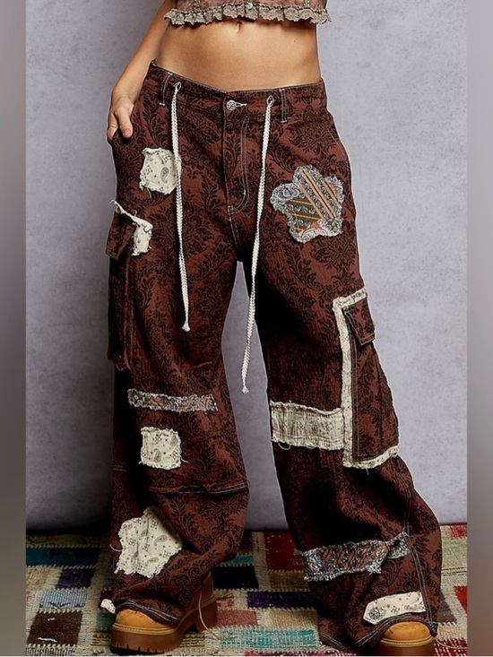 POL Pants - NEW 48hr POL:  “The Mallory” Wide-Leg Patchwork Cargo style  pocket Pants